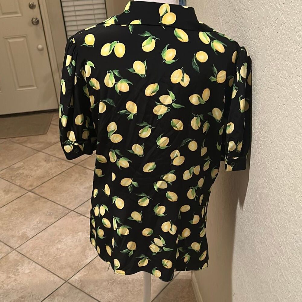 Michael Kors Collection Sz 10 Lemon Print Button Blouse Silk Italian Euro Summer - Picture 4 of 9